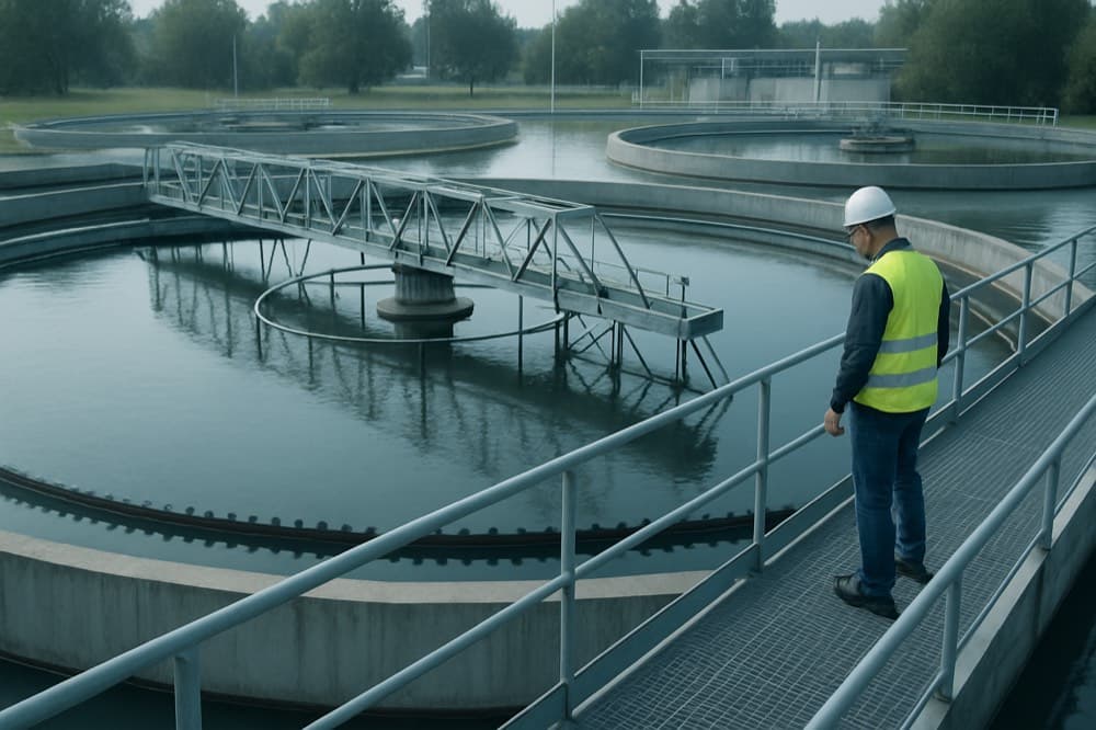 Klärbecken mit Räumerbrücke